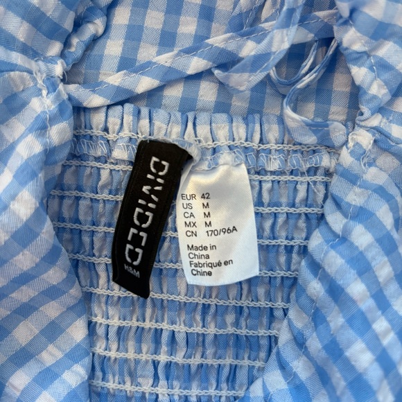 H&M Blue Gingham Cut-Out Mini Dress Puff Sleeve Tie Back Summer Dress Size M - Picture 5 of 7